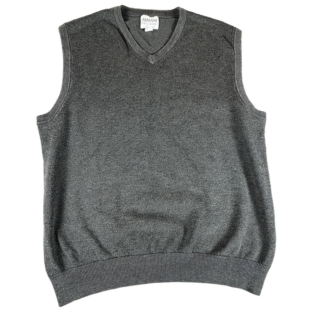 Armani Collezioni Sweater Vest Mens 3XL Gray Knit V-Neck Pullover Business